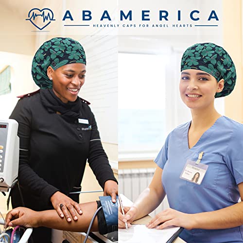 Image of ABAMERICA Bouffant Caps with Button and Sweatband, Adjustable Scrub Caps for Women Men, One Size Multi Color