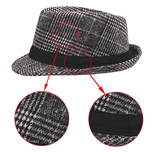 Autumn Winter Trilby Fedora Hat Striped Tweed Homburg Felt Jazz Cap Plaid Panama Gentleman Hat #TOP2
