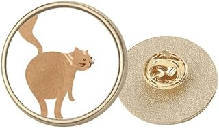 Broche redondo de metal dorado con diseño de gato caminando, color marrón, Medium