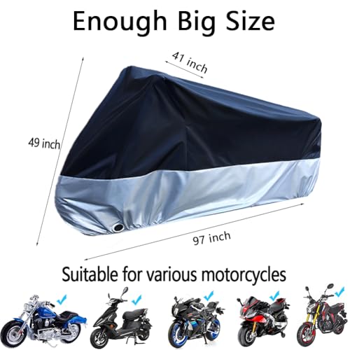 Image of Motorcycle Cover Waterproof, Outdoor Motorbike Cover with Lock-Holes, All Season Protection Motorbike Vehicle Covers Fits up to 97 inch Motorcycles - 2XL Size