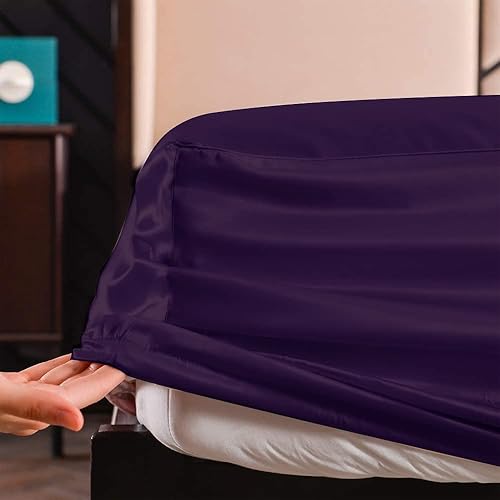 Miniatura 9 de Sábana bajera de seda de 0748in solo 1 sábana bajera colección de alta gama con bolsillo profundo de 16 pulgadas negro individual