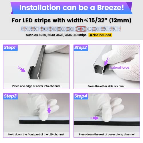 Image of Muzata 10Pack 3.3FT /1M Excellent Spotless LED Channel System with Milky White Cover Black Aluminum U Shape LED Strip Diffuser Channel U108 BW 1M