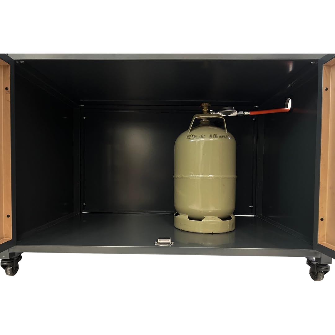 abc HOME Outdoor Küchenwagen Grilltisch fahrbar | Wetterfestes Metall (Pulverbeschichtet) | Gasflaschenschrank & Schwerlastrollen | Anthrazit Holzoptik (1, Küchenwagen ohne Rückenwand)