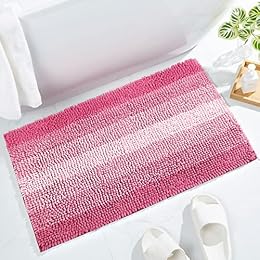 Gibelle Pink Bathroom Rug Set 2 Piece, Chenille Non Slip Bath Mat Set, Absorbent Shower Rug and Bath Room Floor Mats, Quick Dry Bathmat Bathroom Decor Accessories for Tub, 16" x 24"