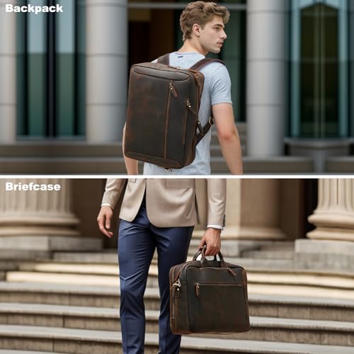 TIDING Leather Convertible Briefcase Backpack