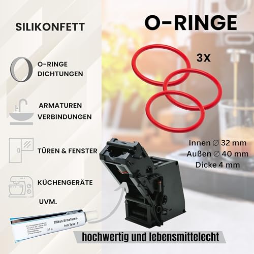 fancility® Zubehör Ersatzteile & Reinigungs-Set für Philips Kaffeevollautomaten 25g Silikonfett, 3 O-Ring Dichtungen für Brühgruppe Brüheinheit uvm. Saeco Latte go Spidem Gaggia etc. + Bürsten (M2)