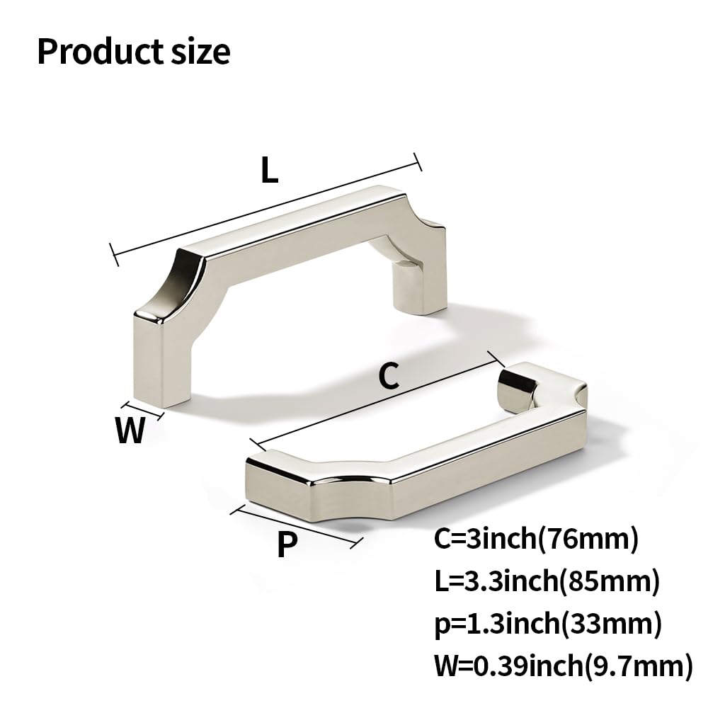 Square Polished Nickel Cabinet Pull - DB346, 3 in (76 mm) — KHTUMEWARE