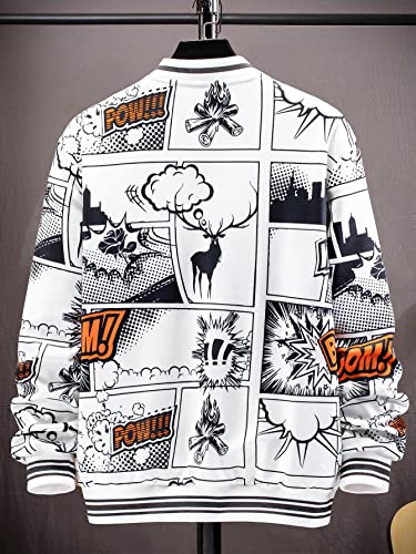 Wdirara Men's Pop Art Print Button Front Striped Long Sleeve Baseball Bomber Jacket Multicolor Xl #TOP1