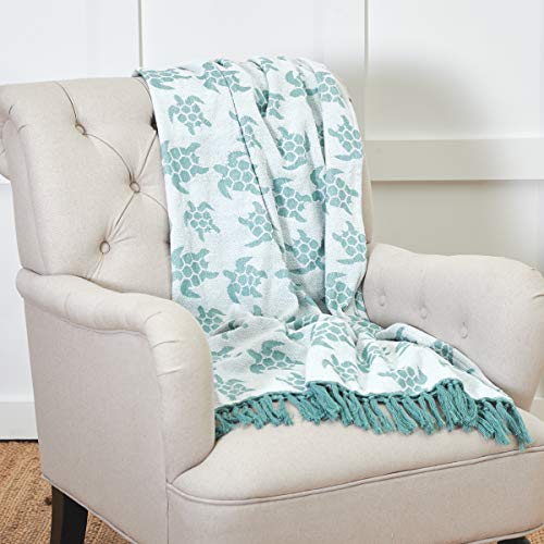 C&F Home Chenille Sea Turtles Coastal Nautical Tropical Beach Seafoam Blue Reversible Throw Blanket With Fringe Soft Cozy Decor Decoration For Couch Sofa Bed 50X60 Inches Blue #TOP1