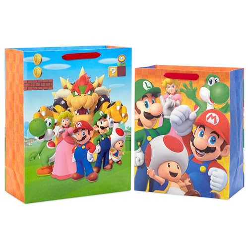 Hallmark Nintendo Super Mario Brothers Gift Bags (1 Large 1 Extra Large) Luigi Princess Yoshi Toad