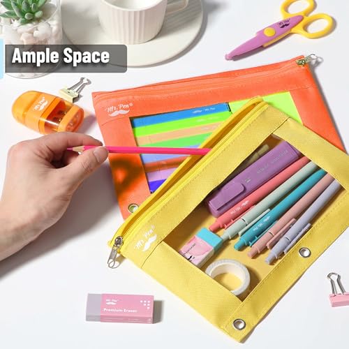 Image of Mr. Pen- Pencil Pouch for 3 Ring Binder, 2 Pack, 10 inchx6.75 inch, Smooth Zipper | Clear Window, Large Capacity Pencil Case with 3 Reinforced Grommets for School, Office, Supplies Storage | Clear Window, Large Capacity Pencil Case with 3 Reinforced Grommets for School, Office, Supplies Storage