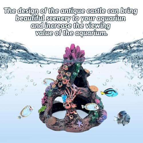 Image of PINVNBY Coral Aquarium Decorations (Size: 6.3 x 4.7 x 4.7 inches) Small Fish Tank Decorations Hideout Resin Rock Mountain Cave Ornaments Betta Hideout House for Beta Sleep Rest Hide Play Breed