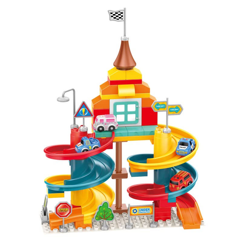 TechPlus Car Rotation Track Building Blocks Model Toys 54 PCS Track Bricks Block Series Kids Creative Large Building Blocks Toy Track car shantou small plastic toys manufacturers for kids