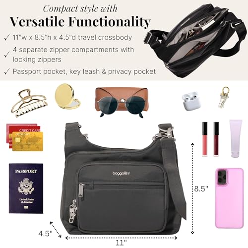 Image of Baggallini Securtex Anti-theft Crossover Crossbody Bag 11 inchw X 8.5 inchh, Rfid, Built-in Wallet, Locking Zippers