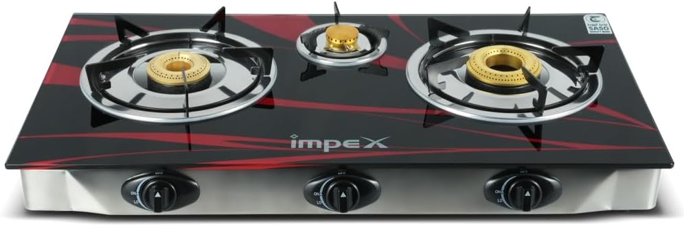 IGS 1213F Auto Ignition 3 Burner LP Gas Stove with Toughened Glass Long Life Spill Tray, 2 Years Warranty