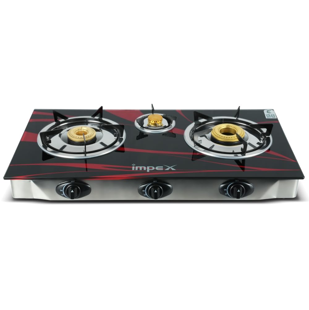 IGS 1213F Auto Ignition 3 Burner LP Gas Stove with Toughened Glass Long Life Spill Tray, 2 Years Warranty