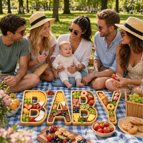 Image of 4PCS Baby Charcuterie Board Letters-(with 14 Balloons) Fillable Letter Food Serving Tray for Party Desserts Container Fruit Platter,Reusable for Baby Shower Gender Reveal Birthday Party Decor
