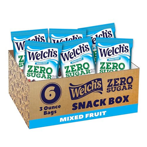 Welch's Zero Sugar Fruity Bites, Mixed Fruit Snack Box, Gluten Free & Sugar Free Snacks, 3oz Snack Packs (Pack of 6)