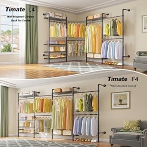 Timate L4 L Shape Garment Rack Heavy Duty Clothes Rack for Hanging Clothes, Expandable Industrial Pipe Clothing Rack, Wall Mounted Closet Organizer Large Wardrobe Closet Kit Corner Closet System Black Timate L4 L Shape Garment Rack Heavy Duty Clothes Rack for Hanging Clothes Expandable Industrial Pipe Clothing Rack Wall Mounted Closet Organizer Large Wardrobe Closet Kit Corner Closet System Black