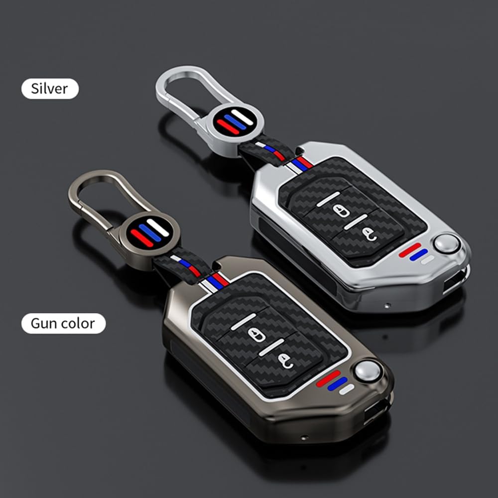 Zinc Alloy Car Key Fob Cover Case Protector Shell Compatible for Jeep 2020 2021 Gladiator JT Sahara JLU 2018-2021 Jeep Wrangler JL JLU Rubicon(Silver)