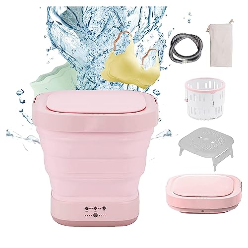 Portable Washer and Dryer with 2 Modes Drying and UV, Collapsible Washer 4D Wave Wheel,Spin Dry for Baby,Underwear,Small Items,Pink