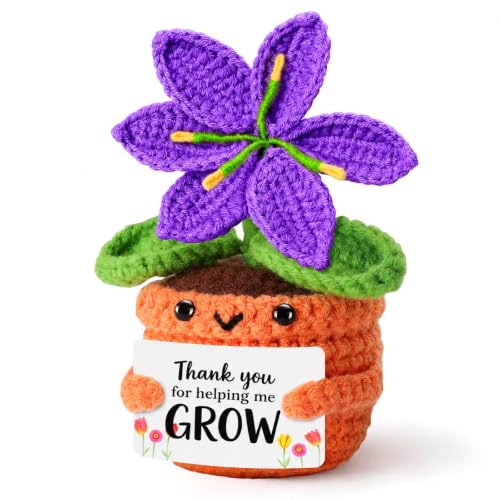 Handmade Crochet Lily Flower Potted Plant - Unique Teacher Gifts For Women - Thank You For Helping Me Grow - Staff Appreciation Teachers Gifts - Small Thank You Nursery Teacher Gifts