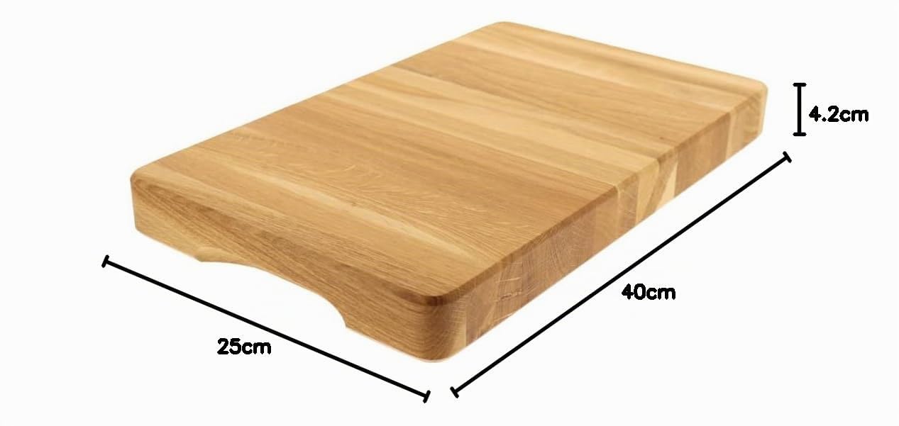 HOFMEISTER® Schneidebrett Eiche massiv, 40 x 25 x 4 cm – lamellierter Hackblock, klingenschonend und standfest – jedes Brett ein Unikat, Handarbeit (1 Stück)