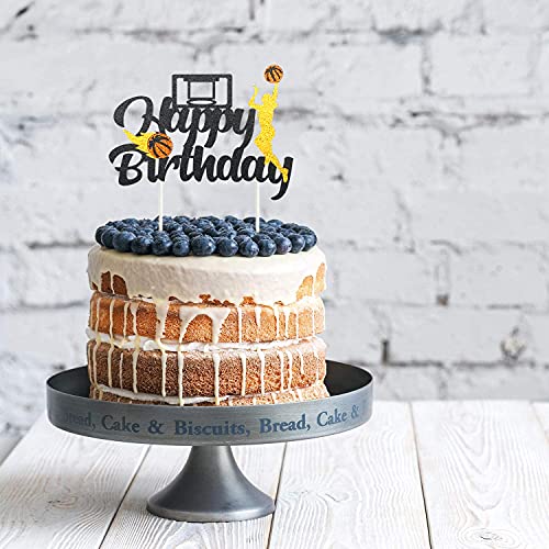 Basketball Happy Birthday Cake Topper Black Glitter Sport Game Themed Cake Decorations Sign Girls Female Basketball Player Scene Party Supplies Decorations #TOP4
