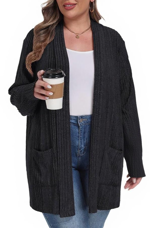 OLRIK Womens Plus Size Cardigan Open Front Easy to Wear Casual Knit Sweaters with Pockets Loose Outwear3