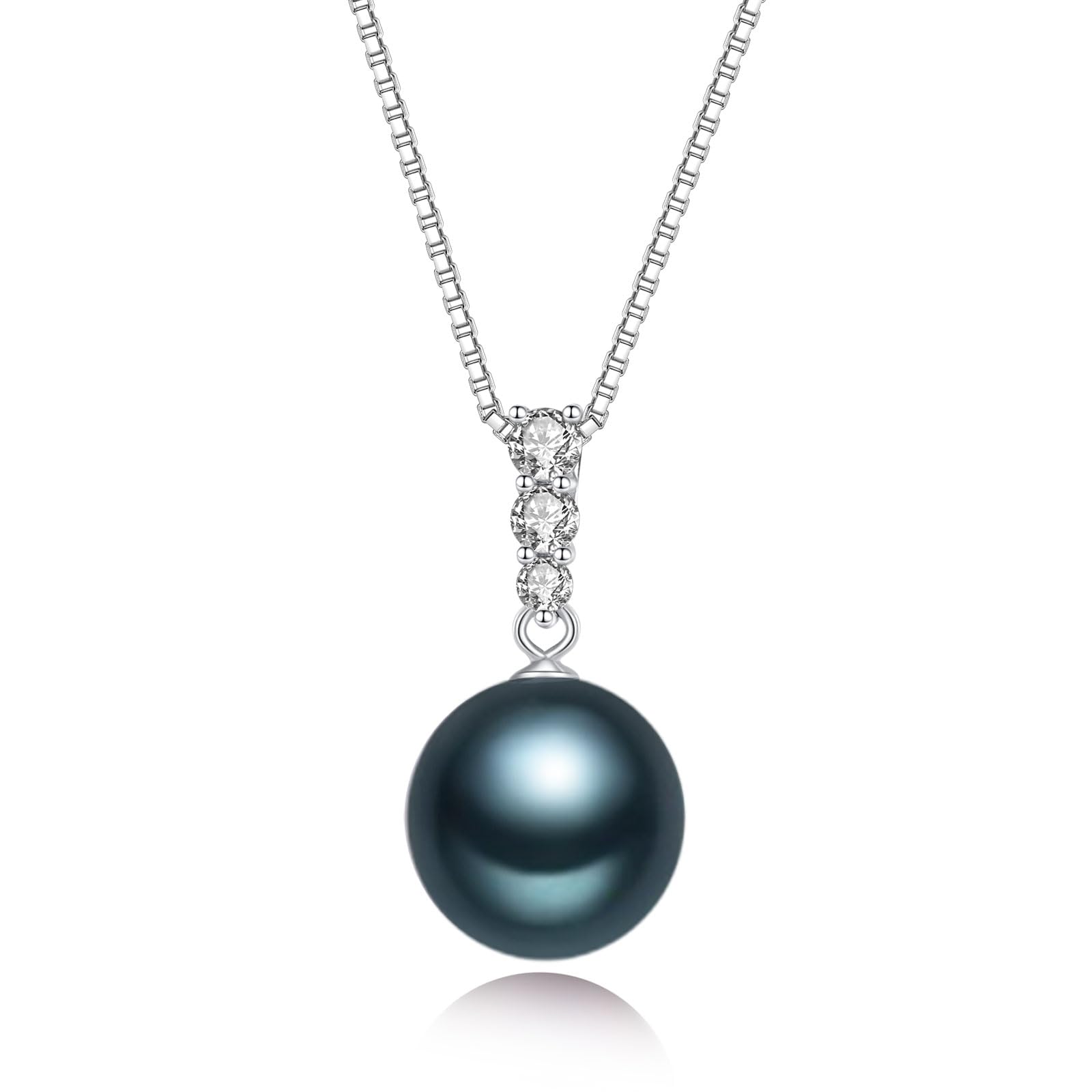 YAMI Black Tahitian Pearl Pendant Necklace, 11-13mm Saltwater Cultured Round Pearls, 925 Sterling Silver with 18+2IN Adjustable Chain – Elegant Luxury Jewelry Gift for Women