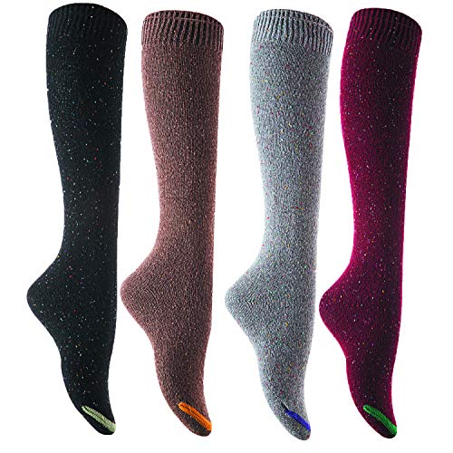 Lian LifeStyle Women's 4 Pairs Awesome Breathable Fancy and Cozy Knee High Cotton Boot Socks Size 6-9(No Navy)