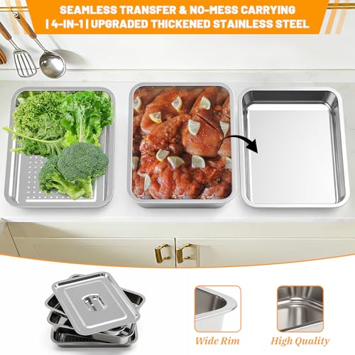 Sirozi Grilling Prep and Serve Trays with Mesh Tray, Stainless Steel Grilling Prep and Serve Tray, Marinade Container with Lid, Mesh Tray, Cutting Board, BBQ Grill Accessories, Grilling Gifts for Mens by Sirozi - Image 3