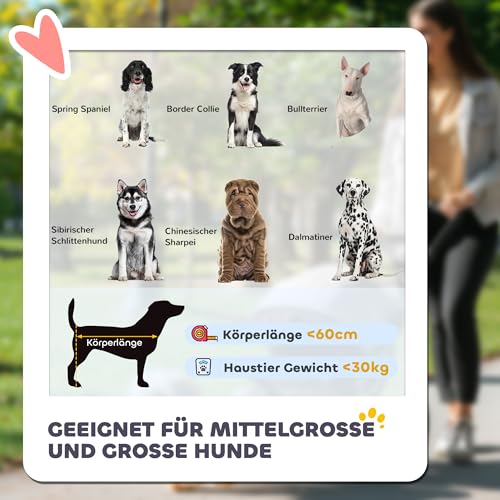 PawHut Hundewagen, Hundebuggy mit Kissen, Faltbarer Hundetrolley, Katzenbuggy für große und mittelgroße Hunde, Hundetrolley mit Netzfenster, Sicherheitsleinen, Tasche, Oxfordstoff, Grau