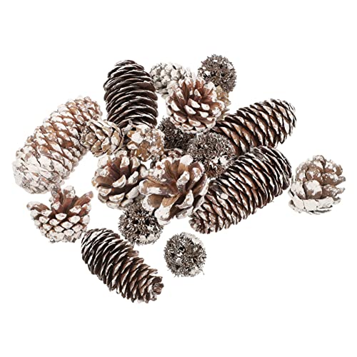 Hohopeti Flocked Pine Cones Christmas Tabletop Decor Bulk Pinecone Ornaments DIY Decorations