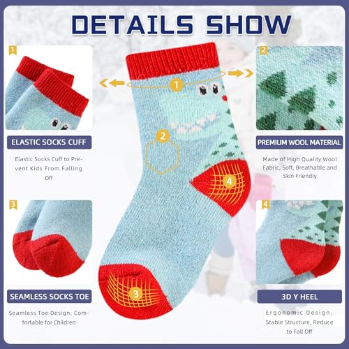 Image of Eocom Kids Wool Socks For Boys Girls Warm Hiking Thermal Winter Cozy Soft Thick Toddlers Crew Boot Socks 6 Pairs
