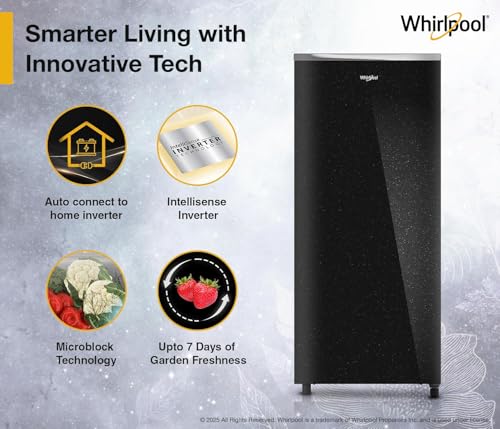 Image of Whirlpool 207 L 5 Star Icemagic Pro Inverter Glass Door Direct-Cool Single Door Refrigerator (230 IMPRO GD PRM 5S Inv CRYSTAL BLACK)