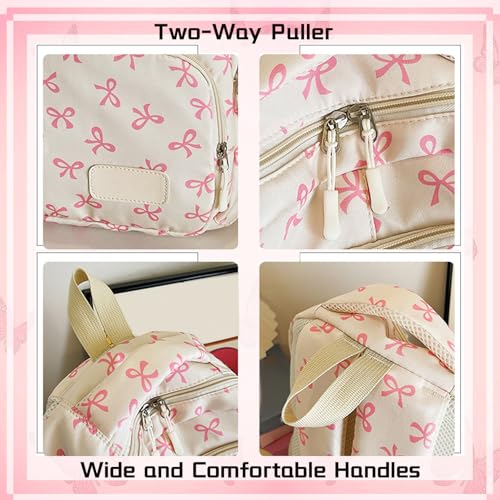 Bow Backpack 3pcs Set for Girls,Pink Bow Backpack,2025 New Large Capacity Preppy Backpacks with Bows (Pink)4