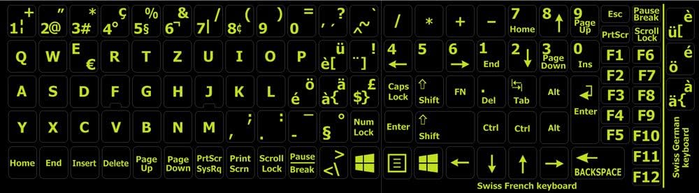 4Keyboard Glowing Fluorescent Swiss (French and German) Keyboard Sticker