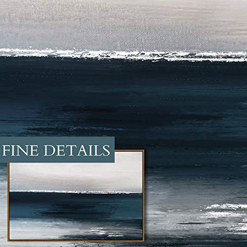 SIGNWIN Framed Canvas Wall Art Blue Ocean Print Abstract Brushstroke Canvas Prints Home Artwork Decoration for Living Room,Bedroom - 24x36 inches - Thumbnail 3