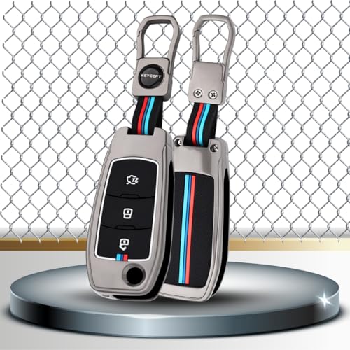 Image of KEYCEPT Metal Key Cover Compatible for Ford Figo, Aspire, Endeavour Flip Key 3 Button Flip Key with Keychain (Short Keychain).
