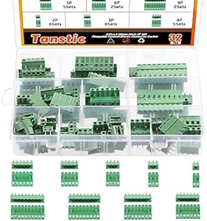 Tanstic 32 Sets Terminal Blocks, 5.08mm Pitch 2/3/4/5/6/7/8/9/10 Pin 10A 300V PCB Mount Screw Pluggable Male Female Terminal Block Connector