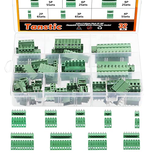 Tanstic Lot de 32 connecteurs de bornier à vis pour circuit imprimé 9 types 2 3 4 5 6 7 8 9 10 pas Cover