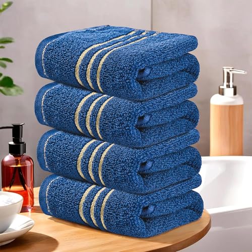 Urbane Home Pack of 4 Soft Cotton Face Towels for Men & Women/Ladies | Easily Washable | Pocket Towels & Workout Gym Napkins for Men -Dark Blue