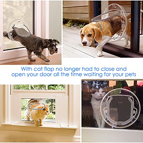 Petyoung Pet Door Transparent 4-Way Locking for Cats & Small Dogs, Round Cat Flap with Door Liner Kit for Sliding Glass Door, Glass Window, Screen Window - Image 7