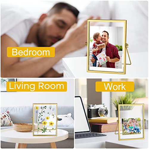 Kuuqa Set Of 4 Glass Photo Frame Antique Metal Geometric Picture Frame With Glass Cover Floating Picture Frames Metal Pressed Glass Picture Frame Floating Frame Vertical #TOP5