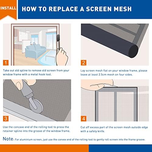 MAGZO Fly Screens for Windows 120 X 250 cm, Window Screen Mesh Replacement Cuttable Washable and Anti-Scratch, Grey