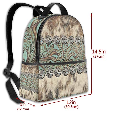 Unisex Backpack Multipurpose Rucksack Anti Theft Backpacks with Padded Straps Big Capacity Backpack Rustic Brown Teal Western Country Tooled Leather Fashion Backpack4