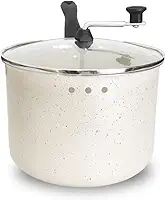 Pipoqueira Antiaderente com Tampa de Vidro Temperado, Branca, 20cm, 3,5L, Revestimento 5 Camadas Teflon, Cabos Baquelite, para Pipoca Caseira