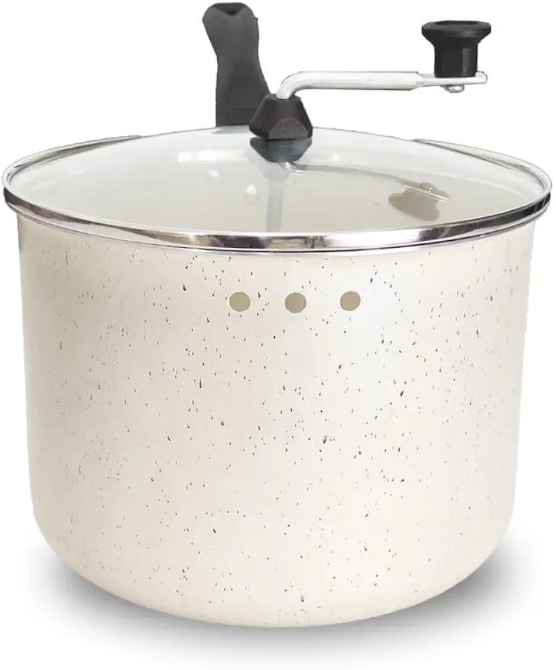 Pipoqueira Antiaderente com Tampa de Vidro Temperado, Branca, 20cm, 3,5L, Revestimento 5 Camadas Teflon, Cabos Baquelite, para Pipoca Caseira