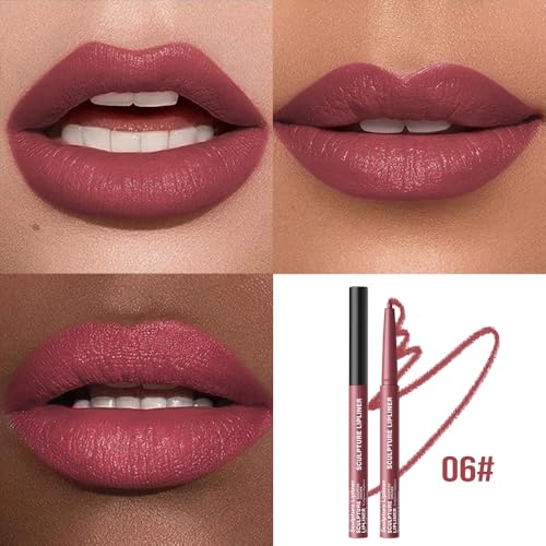 Image of K06 Hxssll 12 Colors Matte Lip Liner Pencil - Long Lasting Waterproof Lip Liner, Smudge Proof Transfer Proof Lip Pencil, High Pigment Lip Makeup for Defining & Filling Lips (06#, 1PCS)